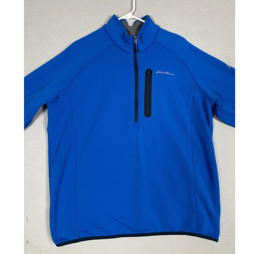 Eddie Bauer First Ascent Sweater Mens Large Blue Quarter Zip Fleece Lined EUC